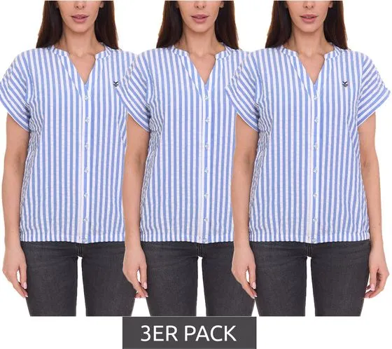 Confezione da 3 DELMAO camicetta estiva da donna a righe camicetta a maniche corte camicia estiva 64287360 blu/bianco