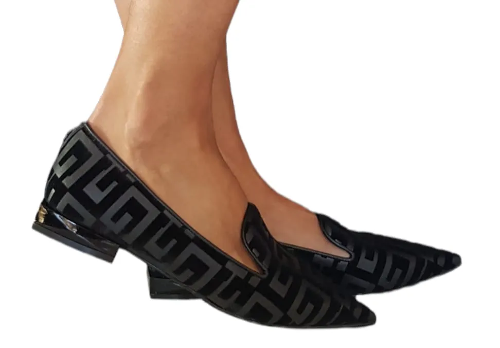 Guess Mocassino Camoscio Black logo pelle  tacco 9 cm plateau interno 1 cm rif. G656