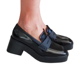 Lorenzo Mari mocassino fondo gomma tacco alto 6,5 cm  plateau 2,5 cm. Pelle Nero rif.778