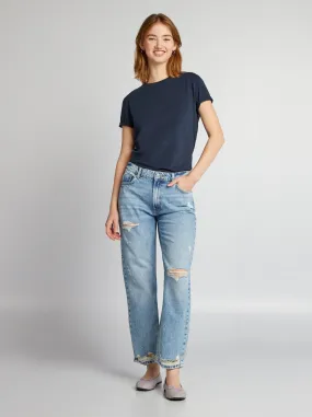Pantaloni straight in denim con strappi - BLU